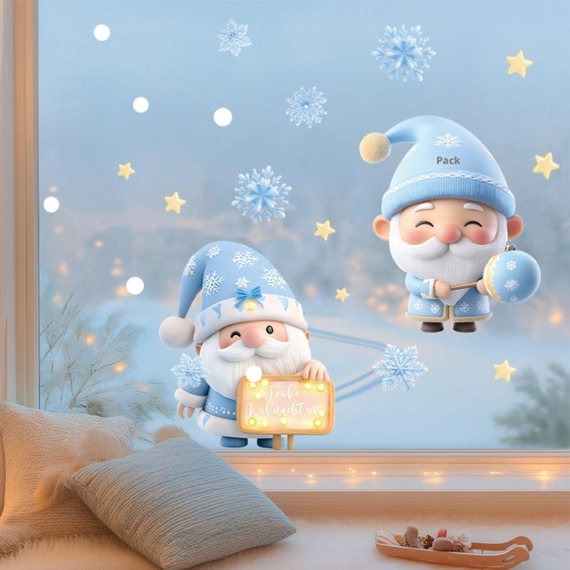 1/2/3/4/6/9 Sheets Winter Snowman Santa Claus Snowflake Static Electricity Decals Christmas Window Stickers Ornaments Xmas Decor