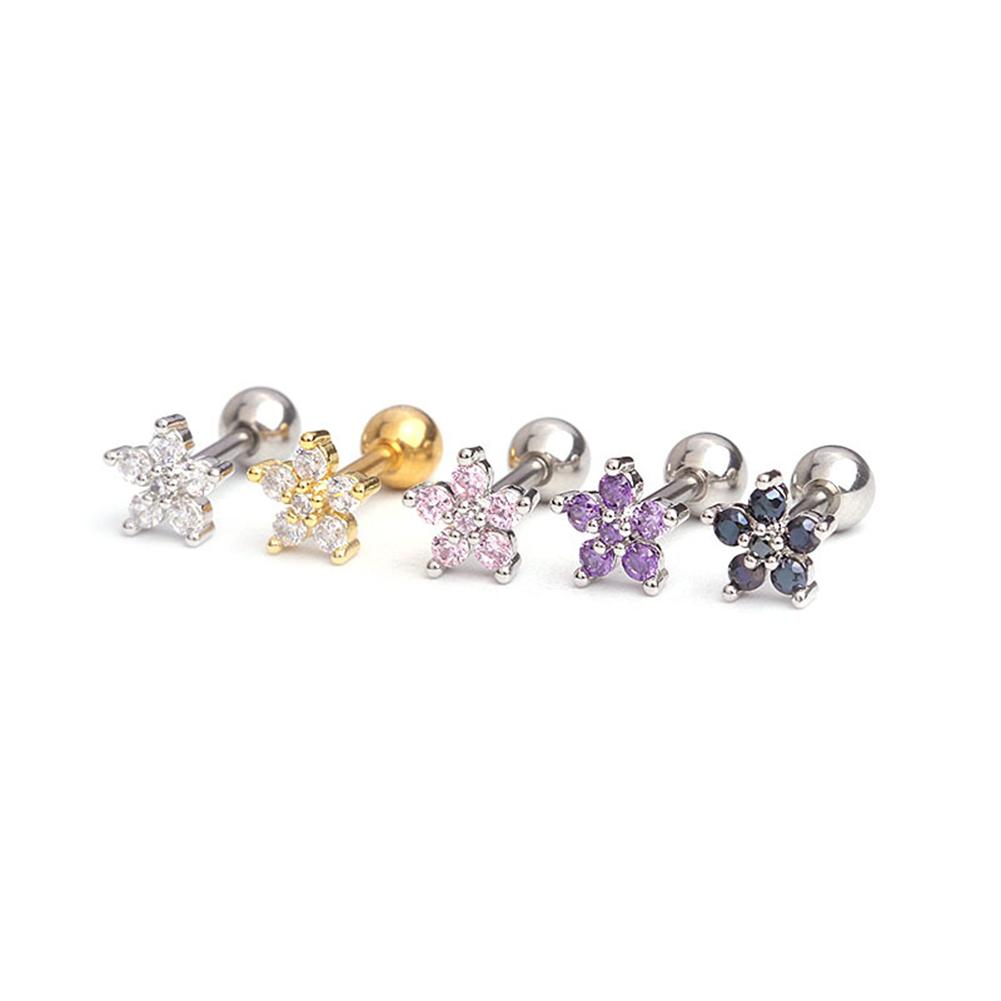 Fashion Simple Exquisite Flower Shape Zircon No Allergy Ear Studs Women Jewelry Gift