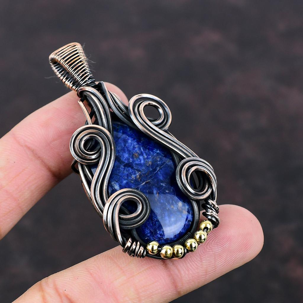 Sodalite Gemstone Pendant Copper Wire Wrapped Pendant Unique Copper Jewelry Dainty Pendant Wire Wrap Jewelry Handmade Pendant Gift For Women
