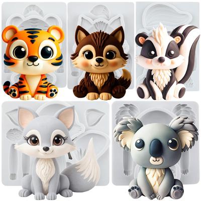 Animal Silicone Molds Tiger Koala Skunks Wolf Fox Fondant Mold Cake Decorating Tools Cupcake Topper Candy Resin Clay Chocolate Gumpaste Mold