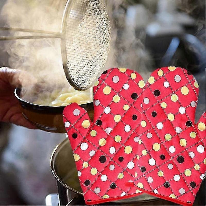2PCS Oven Mitts Heat Resistant Kitchen Gloves Thick Hot Polyester Cotton Oven - SNNGV