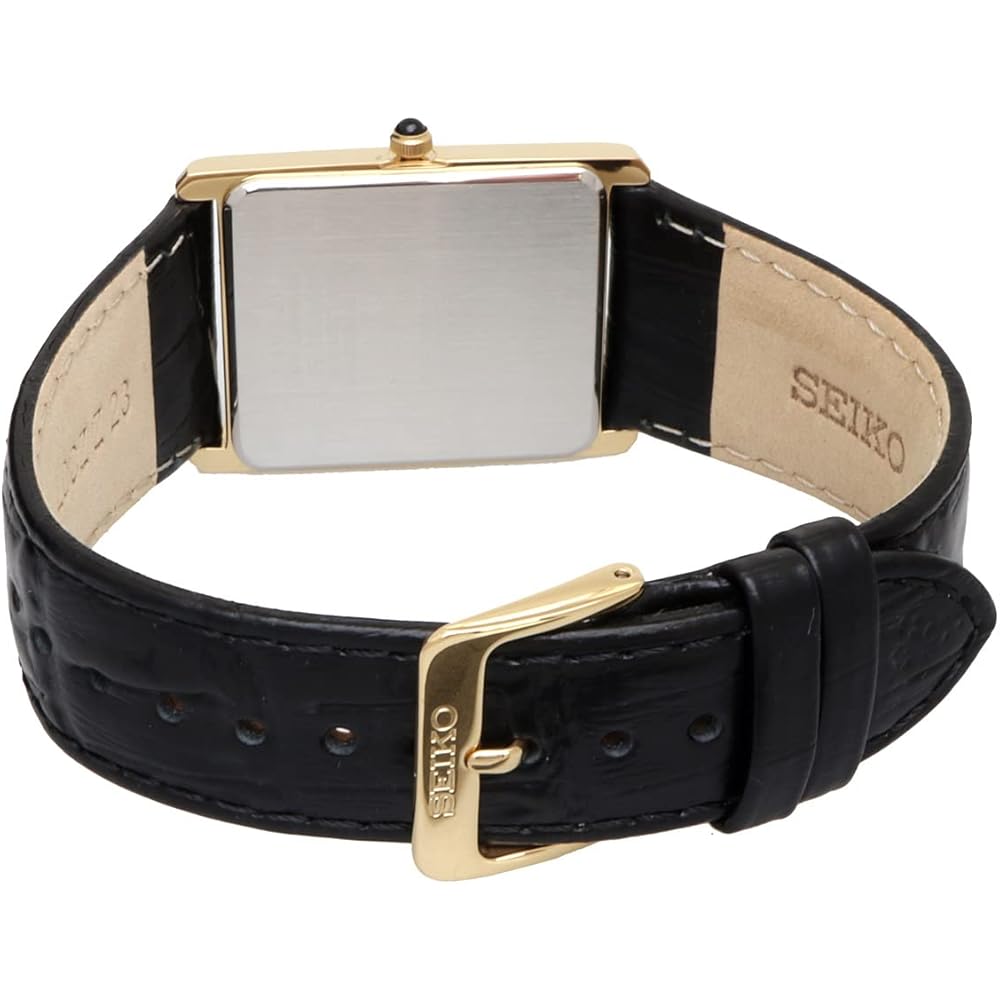 Seiko Men's Square Design Quartz Watch White Dial Black Leather Band