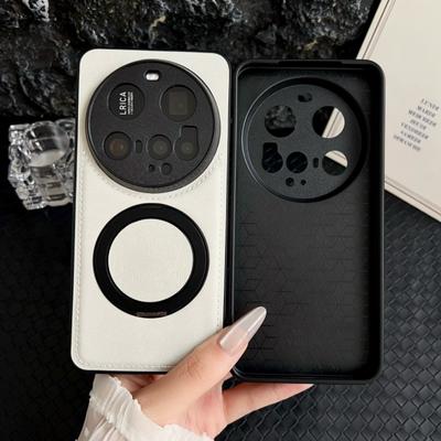 Luxury Leather Texture 360° Rotating Magnetic Holder Case For Xiaomi Mi 15 14 13 Pro 15 Ultra For Magsafe Matte Shockproof Cover