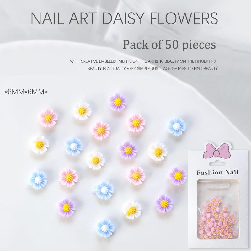 50 Pièces Mini Marguerites 3D Charms Nail Art Accessoires Fournitures de Décoration Manucure Matériaux Design Dos Plat Bijoux d'Ongle DIY