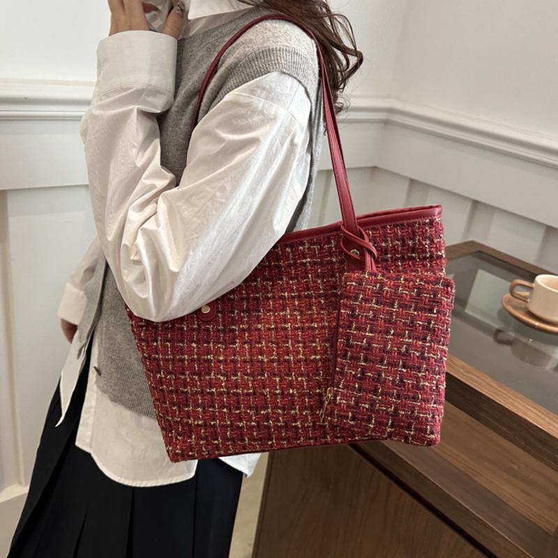 Large Capacity Women Shoulder Underarm Bags Simple Plaid Versatile Ladies Tote Bag Purse Portable Female Handbags with Zipper