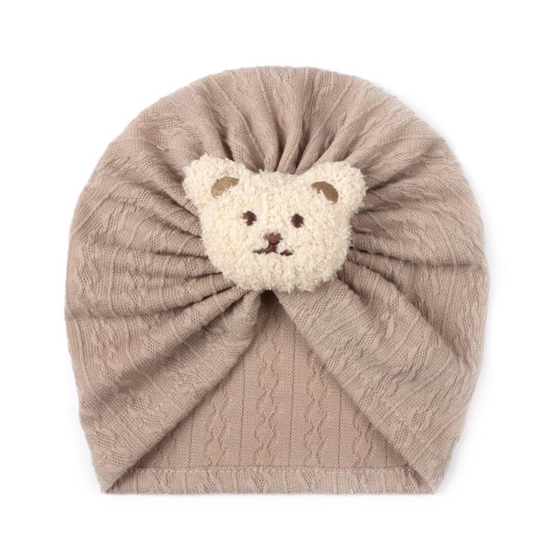 

Solid Turban Hat Baby Beanies Caps Headwrap with Cute Bear Charm for 0-2 Years Baby Girls Infants Toddlers Pullover Hat кофейный