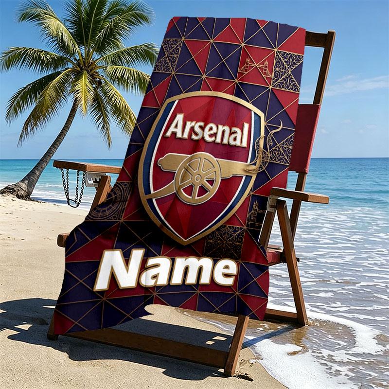 Custom Name Personalized Arsenal F.C Print Beach Towel, for Trip Camping Beach Party Home Decor, Birthday Gift for Family & Friends