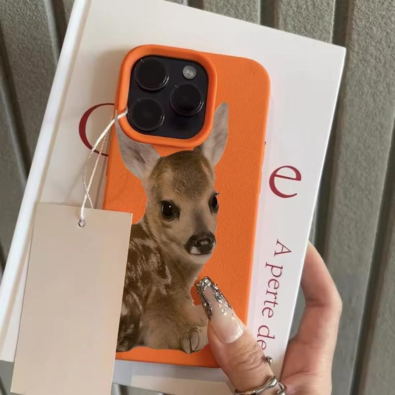 

Милый чехол для телефона с узором олененка и текстурой личи для iPhone 17 Pro Max 16 Plus 15 14 13 12 11 XS XR 17Air, силиконовый мягкий чехол iPhone XS Max