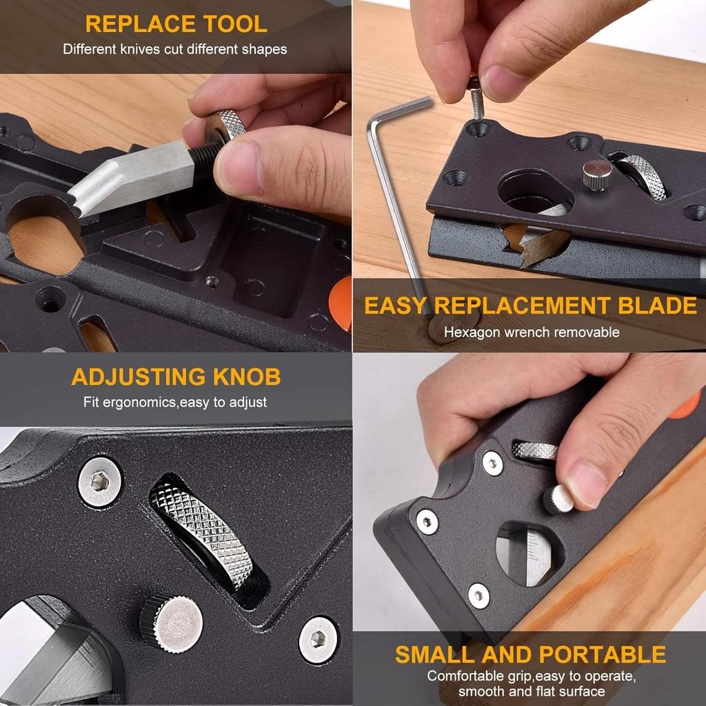 Chamfer Plane-Woodworking Edge Corner Plane with Auxiliary Locator, Hand Plane Suitable for Quick Edge Trimming of Wood (W/7cuters)