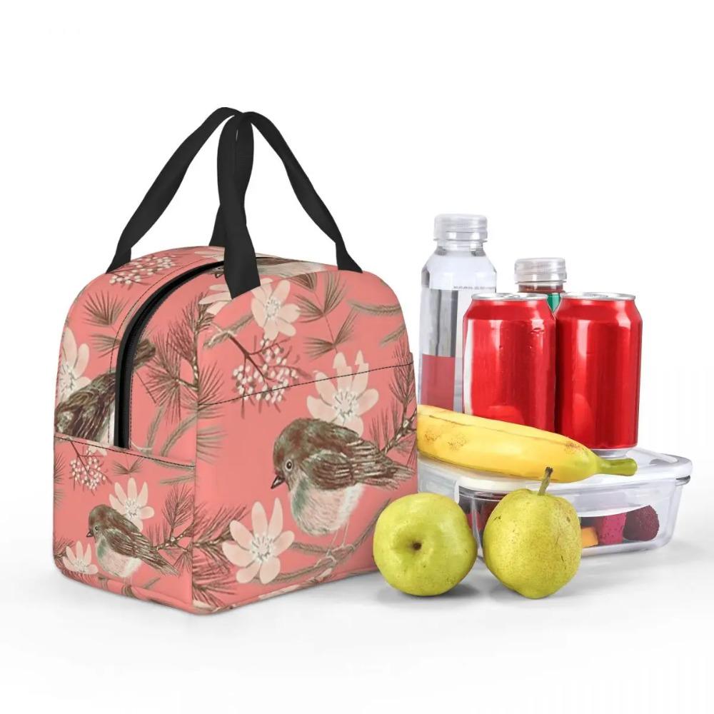 Vintage Bird And Botanical Branch Insulated Lunch Bag for School Cooler Thermal Food Box Tote Leakproof Lunch Boxes Container