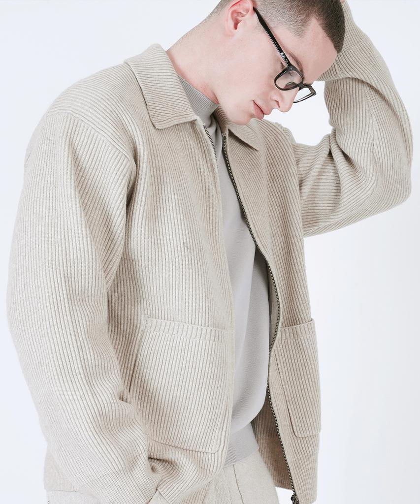 Chance'S Noi Heavy Knit Two-Way Zip Up (Beige)