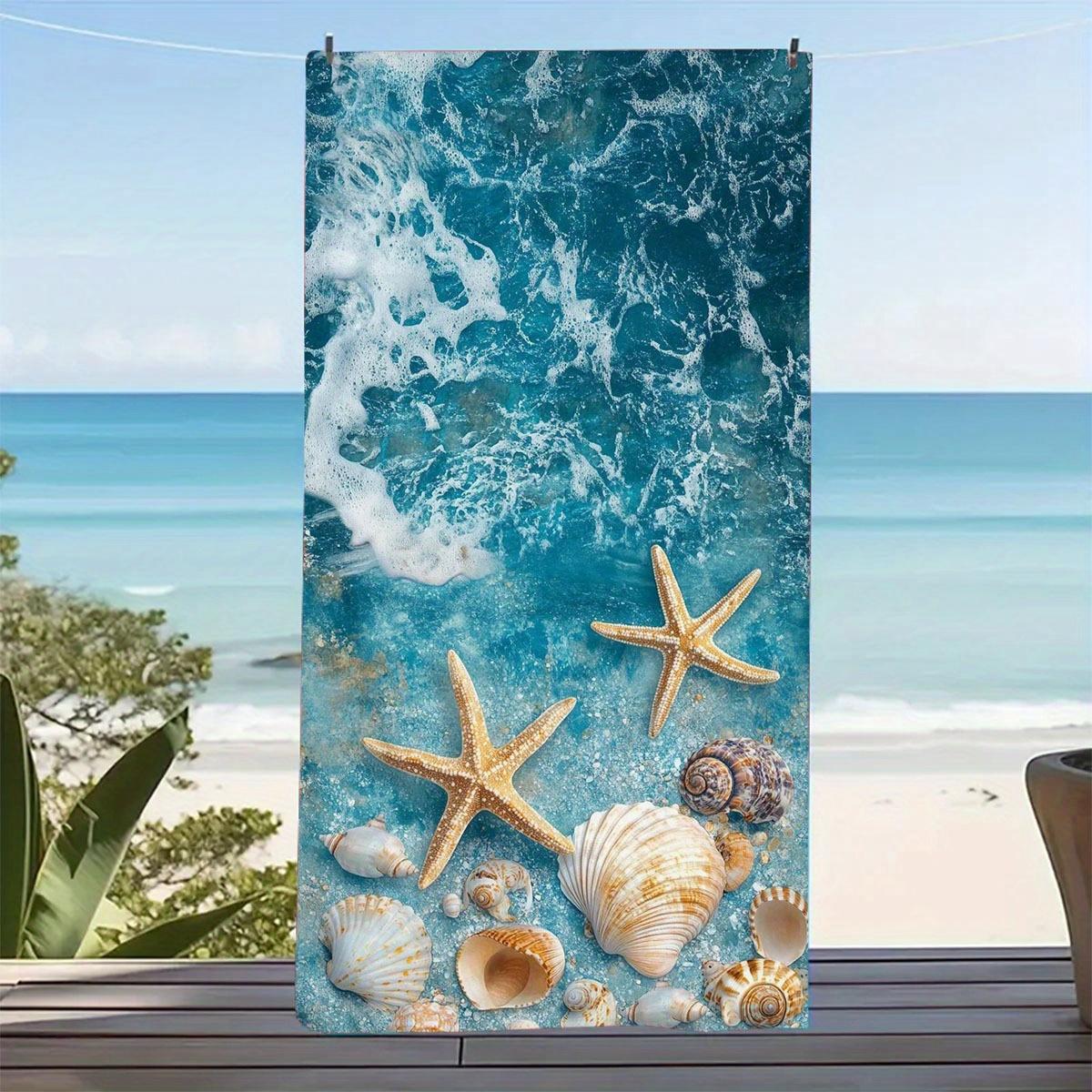 

Seaside Starfish and Shells Beach Towel Patterned Sunscreen And Windproof Suitable For Swimming Pool Camping Travel Blanket W30*H60(CM)