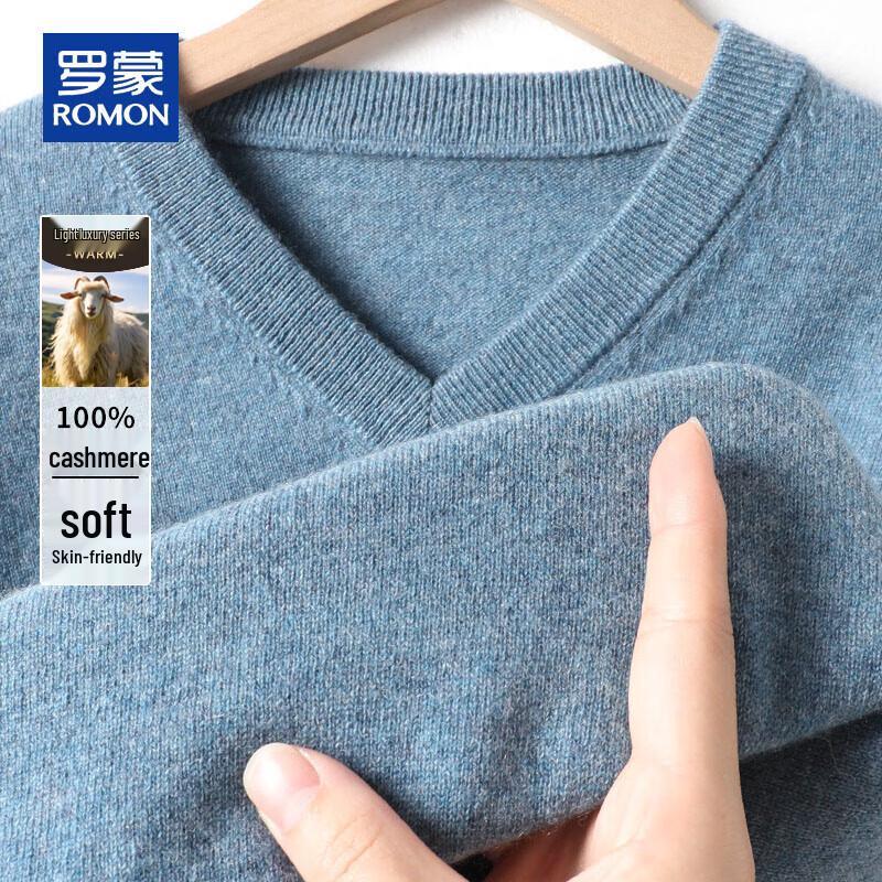 ROMON Men's Thick 100% Cashmere V-Neck Pullover Sweater