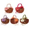 Elegant Rattans Flower Girl Baskets with Pearls Handle Ribbon Candy Basket for Wedding Ceremony and Home Decoration