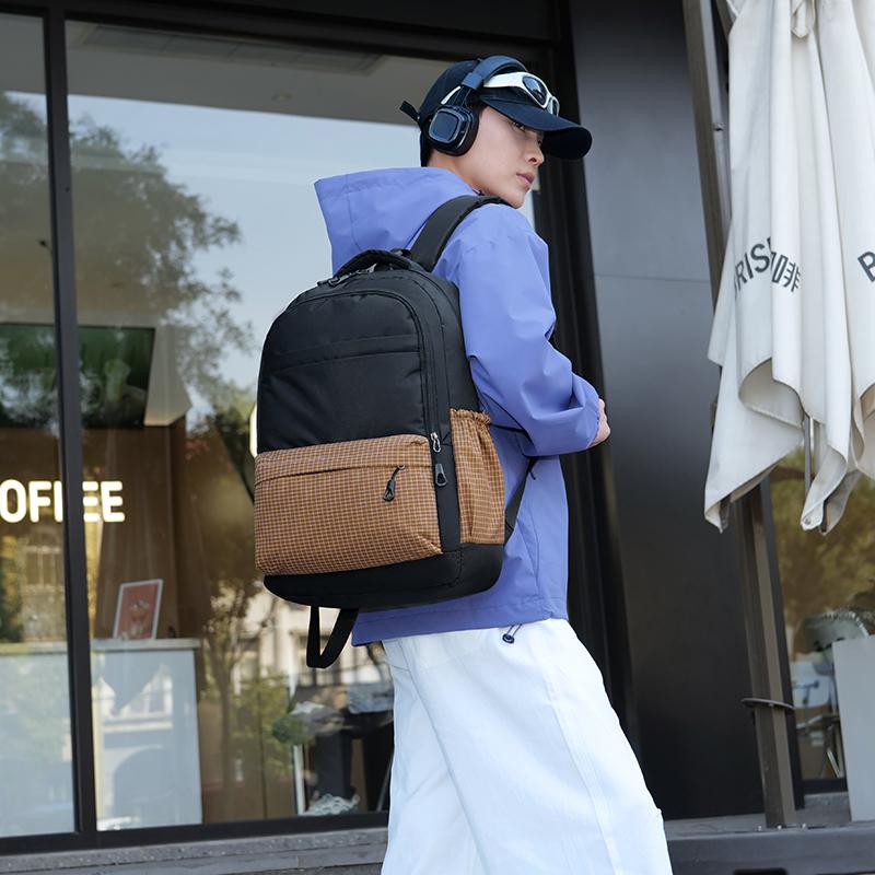 Unisex Plaid Nylon Backpack Set with Shoulder Bag and Pencil Case School Bag