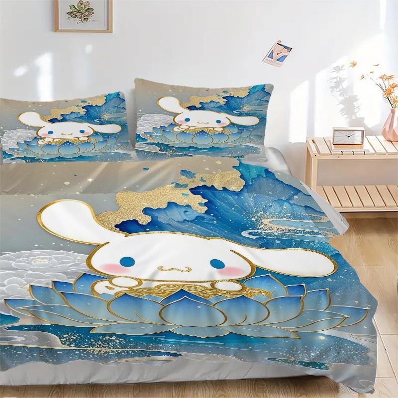 

3pcs Lotus Cinnamoroll Design Print Cover Set Ultra Soft, Breathable, and Comfortable Bedding with Stylish Design for Bedroom and Guest Room Deco 135x200cm