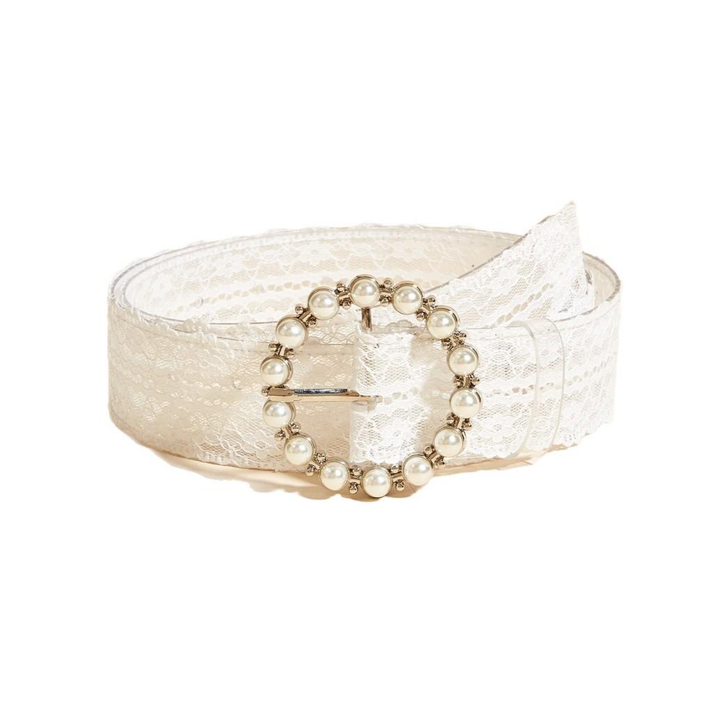 Fashion Pearl Button Lace Waist Belt For Women Spring Accessory