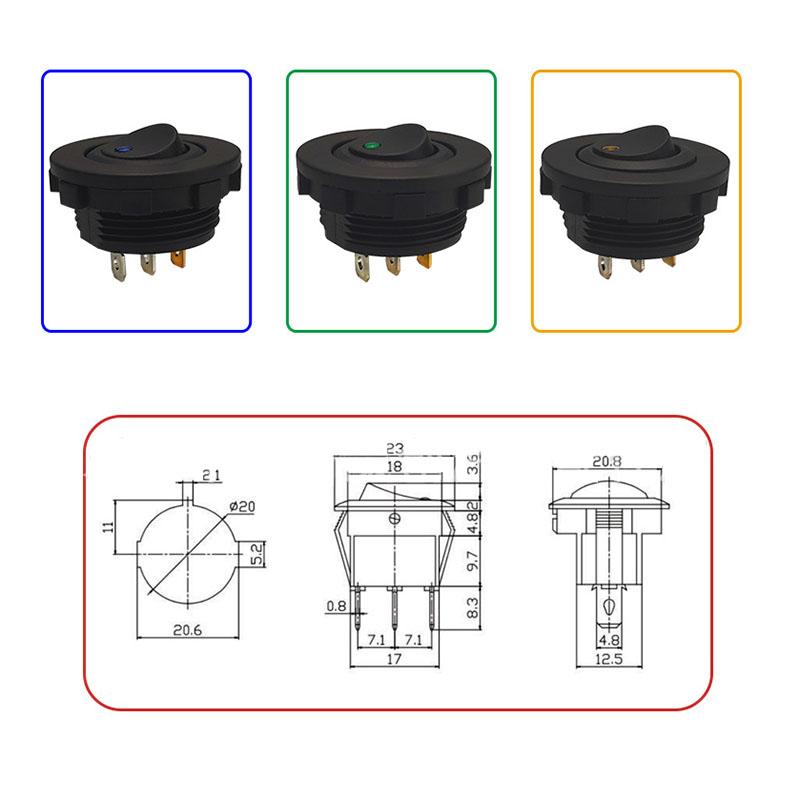 ON/OFF Round Rocker Toggle LED Switch 3 Pin 12V 20A Car Dashboard Dash Boat Truck Push Button Switchs