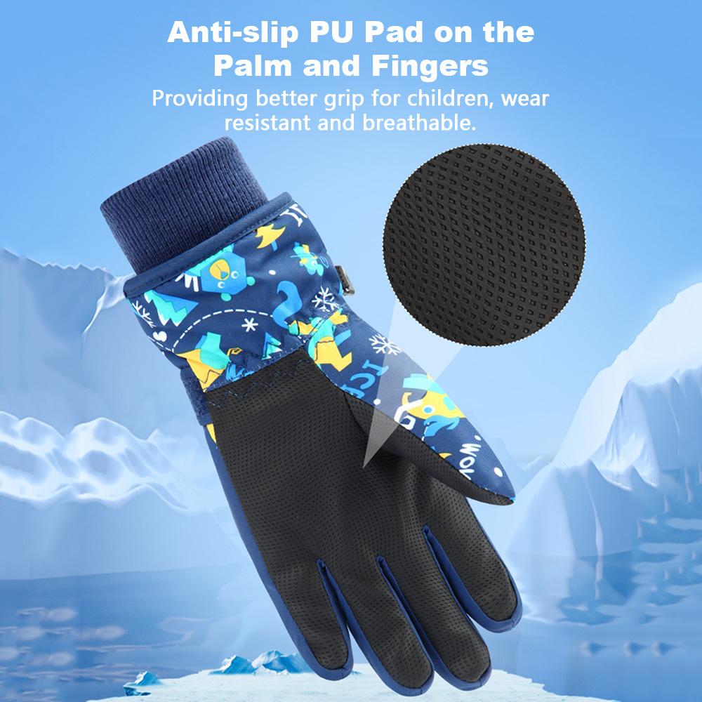 Kids Ski Gloves Waterproof Winter Gloves Snow Gloves Warm Comfortable with Cute Patterns for Children Girls Boys Skiing Snowboarding
