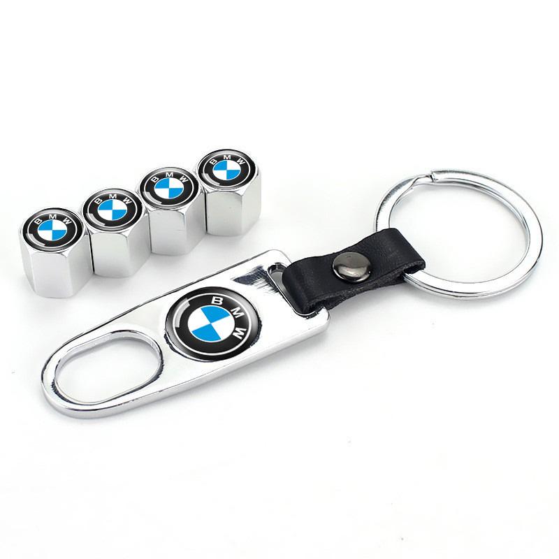 VOQO2 4Pcs Car Tire Valve Dust Caps With Car Badge Key Rings Keychain For BMW E53 E70 E71 E72 E83 X1 X2 X3 X4 X5 X6 X7 E84 F48 F49 F39