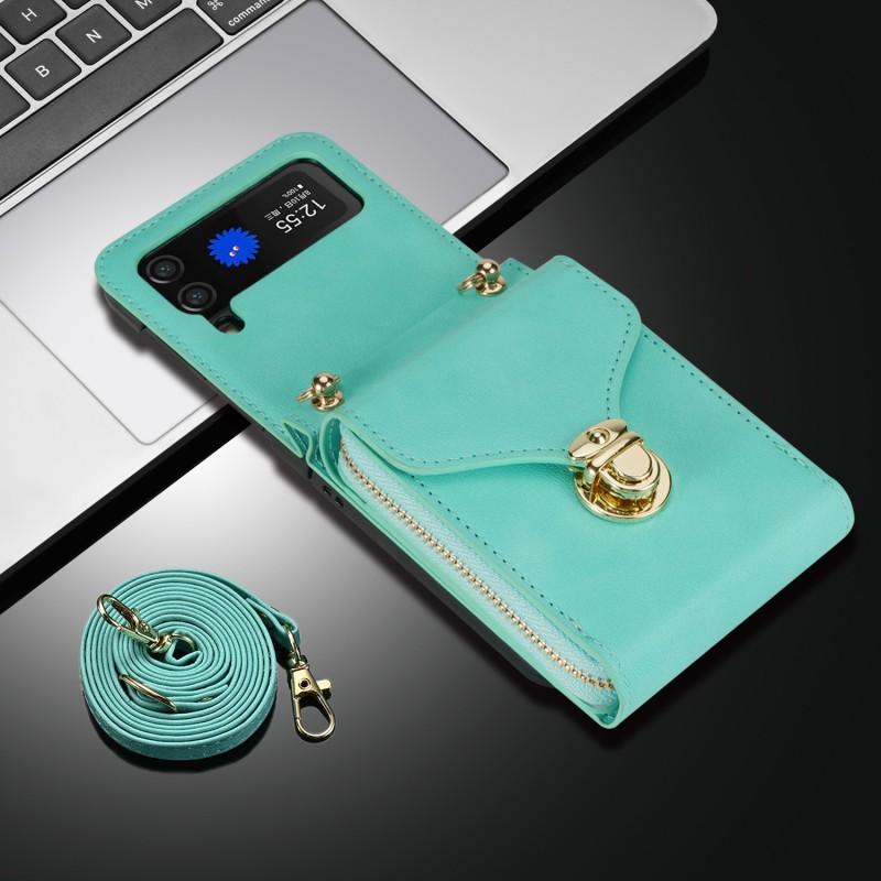 Foldable Phone Case Galaxy Z Flip7 6 5 4 3 With Strap Crossbody Wallet Zipper Pocket Handmade PU Leather Cover