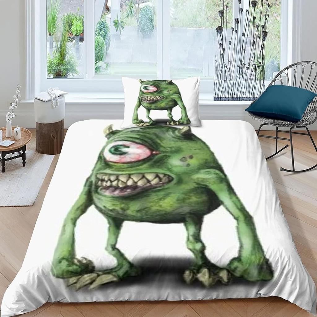 Monsters Inc Sullivan 3D Printed Bedding Set With Pillowcase,Duvet Cover With Zipper Closure,Soft Microfiber Quilt Cover Single