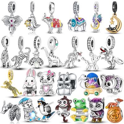 Original Certified Charms Animals Dinosaur Lion Pendant Chameleon Elephant Beads Fit Bracelet Copper Women Jewelry