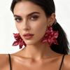 Retro Wine Red Baked Paint Large Flower Earrings for Women Bohemian Metal Petal Pendant Earrings Vacation Jewelry Accessories