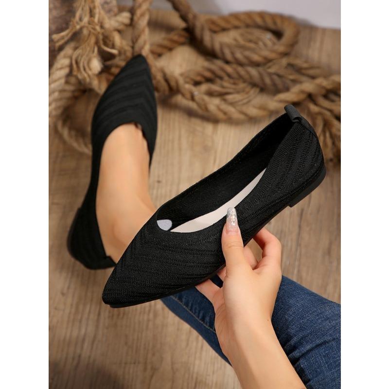 New 2025 Pointed Toe Flat Office Boat Solid Color Knitted Slip on Shoes Casual Ballet Flats Shoes Women Loafers Zapatos De Mujer