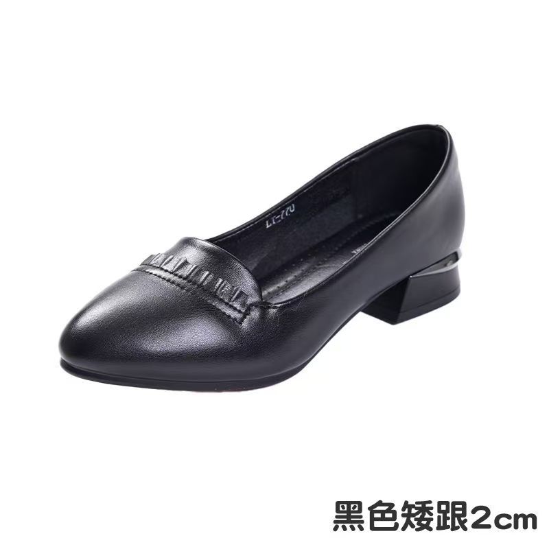 Soft leather low-heeled single shoes women's 2025 new versatile comfortable shallow mouth pointed small leather shoes fashion trend middle-aged shoes