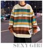 Men's Retro Color-Blocked Striped Sweater - Soft, Cozy, Loose-Fit Knitwear for Autumn/Winter Casual Wear