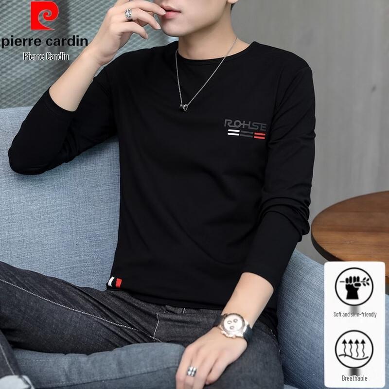 

Pierre Cardin Men s Pure Color Long-Sleeve Cotton T-Shirt 170/L