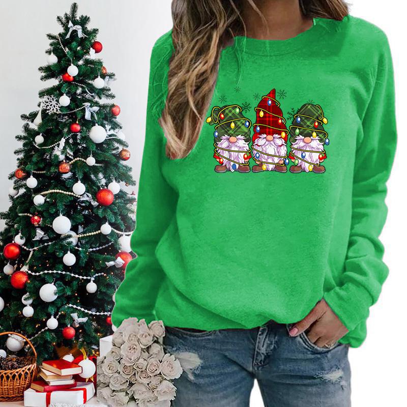 Christmas Lights Gnomes Print Sweatshirts For Women Winter