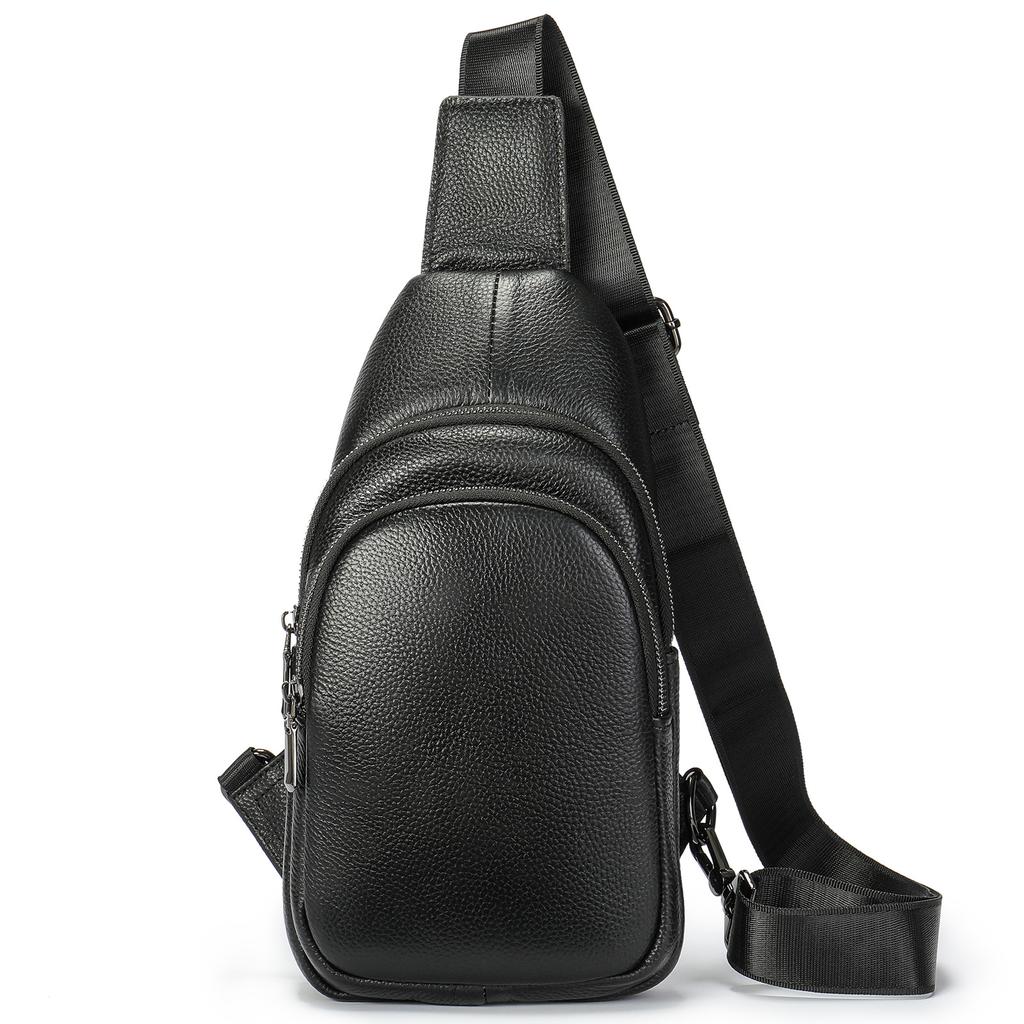 Real leather men's crossbody shoulder bag, fashionable, versatile, casual, portable, breathable, multi pocket chest bag