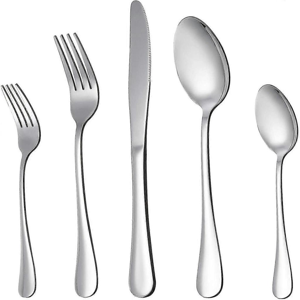 Flatware Cutlery Set, 5 Pieces Stainless Steel Utensils, Silver 8.8in