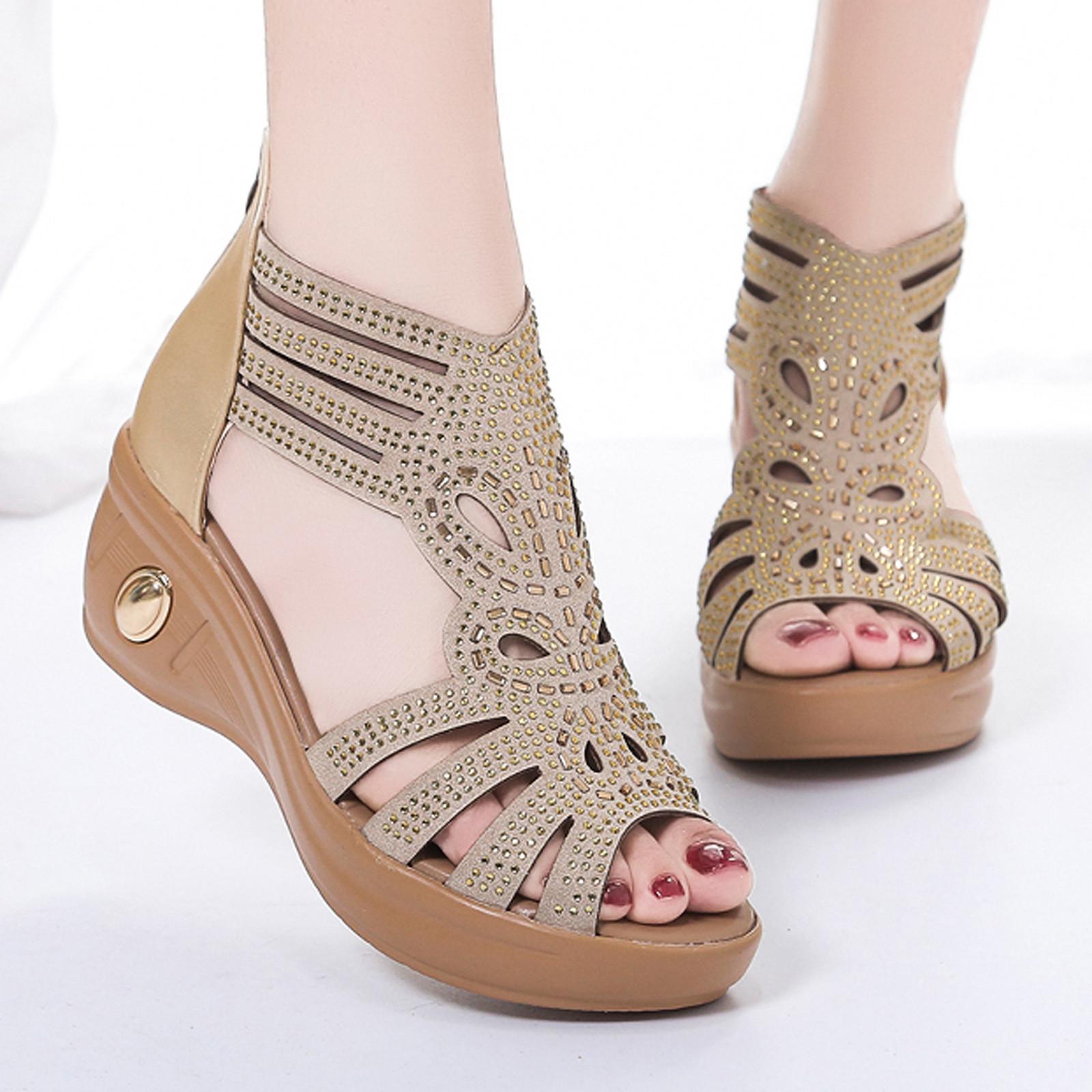 Sandalias Crystal Mujer Повседневная летняя пляжная обувь на танкетке в римском стиле женская обувь 39 хаки