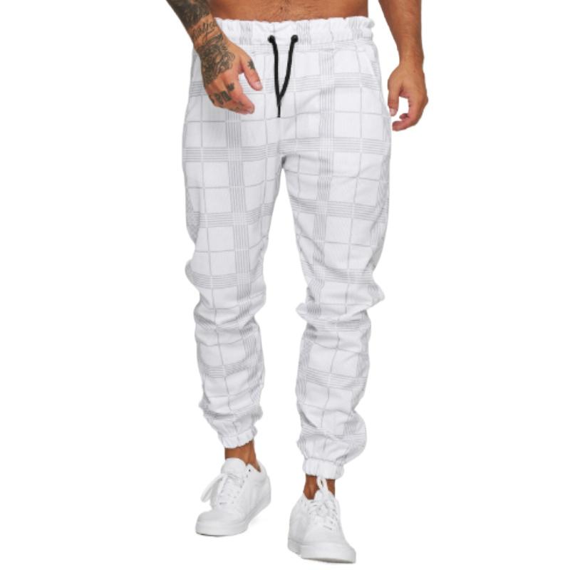 Men's Checkered Digital Printing Casual Pants Fitness Feet Pants Drawstring Pants