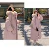 Chinese Style Cotton Coat with Fur Collar Women Winter Long Loose Solid Color Warm Jacket