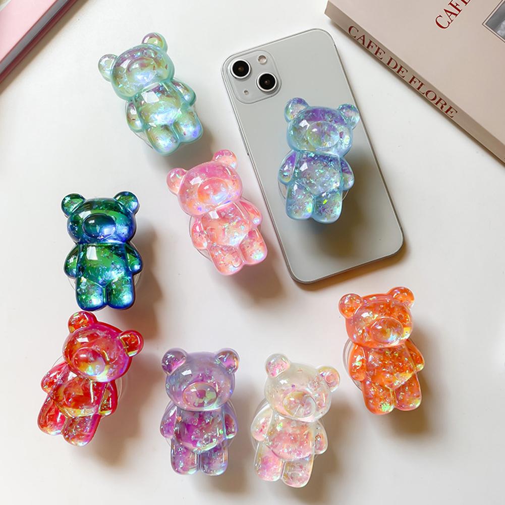 3D Cute Laser Bear Cell Phone Holder Grip Tok Bracket Cellphone Support Griptok Desktop Phone Finger Stand Folding Mobile Holder