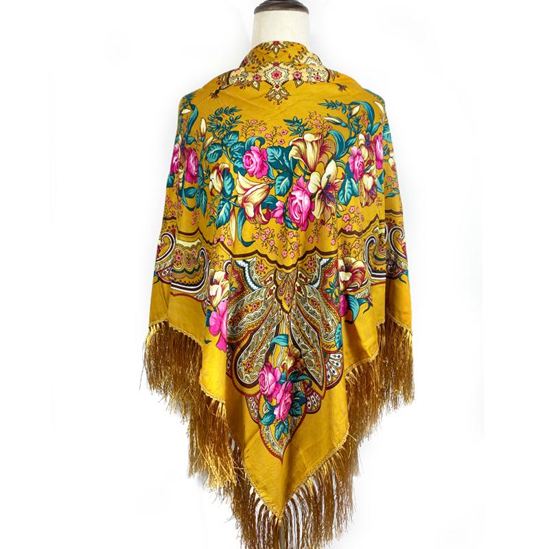 140*140cm Russian Square Scarf Women Luxury Floral Printed Bandana Shawl Ethnic Fringed Blanket Handkerchief Babushka Head Wraps