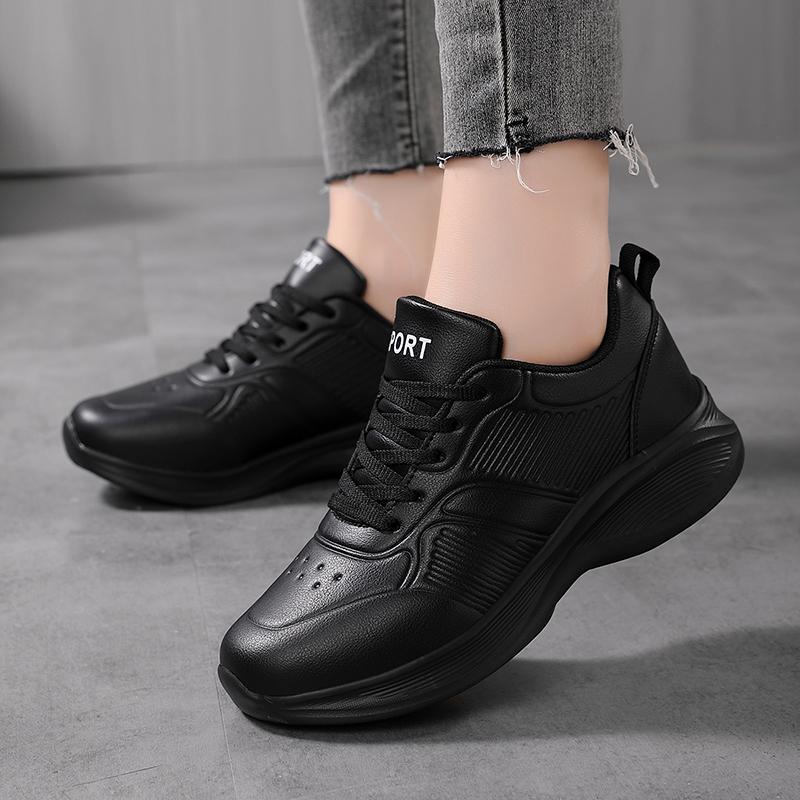 Ultra-light black shoes, new autumn and winter leather surface velvet cotton shoes, flat-bottomed sports and leisure shoes