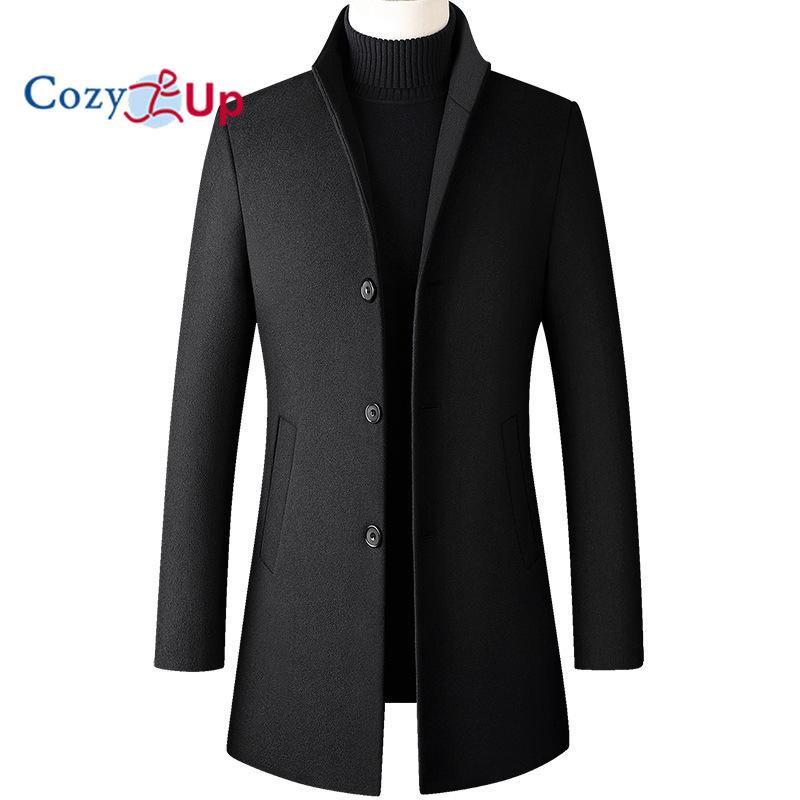 Cozy Up Men's Cashmere Blend Single Breasted Classic Coat with Stand Collar