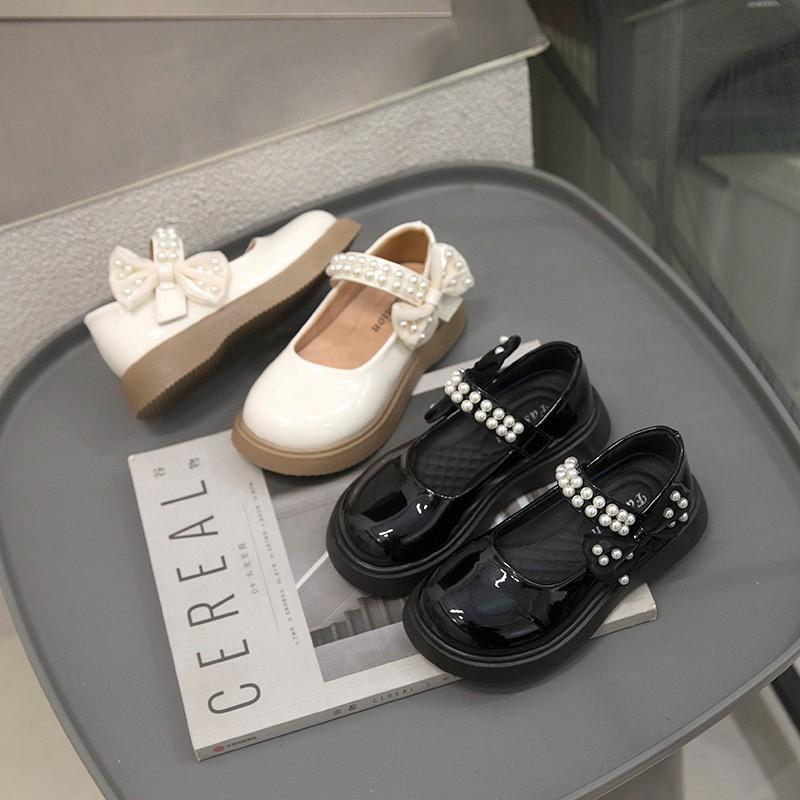 Foreign fashion small leather shoes 2025 spring and autumn new children's pearl princess shoes British style single shoes girls shoes