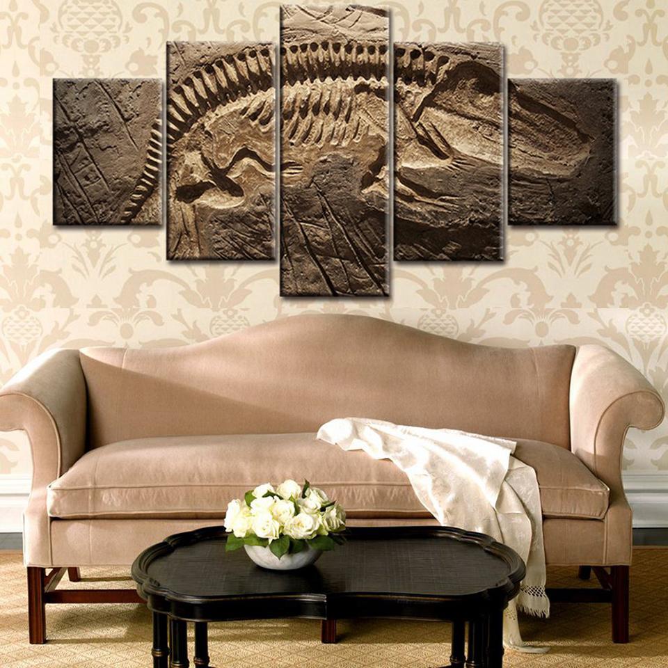 Modern Wall Art Painting On Canvas Decoration Posters 5 Panel Dinosaur Fossil Modular Picture Home Living Room HD Print