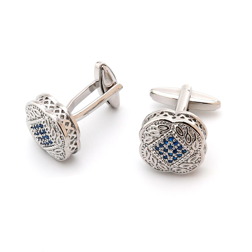 Men'S Cufflinks, High Quality Light Luxury Inlaid With Blue Zircon Square Silver Sleeve Stud Buttons Xk21S009