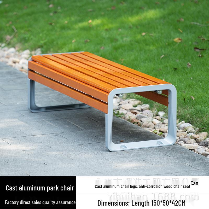 Cast Aluminum Park Bench with Solid Wood Backrest for Outdoor Courtyard