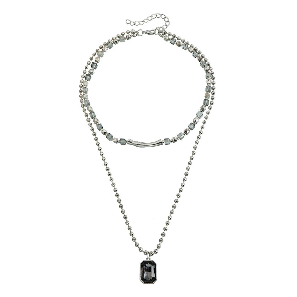 Vintage Women's Double-layer Collarbone Chain Necklace Bracelet, Black Acrylic Crystal Gemstone Necklace, Elegant Party Jewelry
