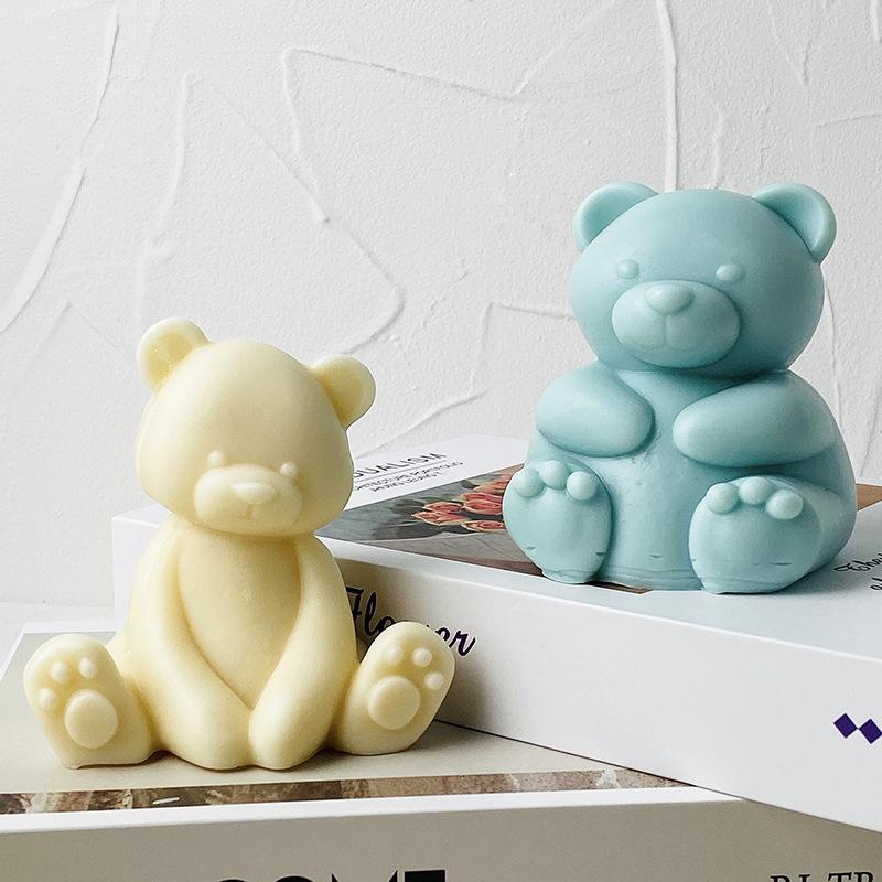3D Sitting Bear Candle Mold DIY Aromatherapy Soap Plaster Making Mould Fondant Chocolate Cake Tools Ornaments Silicone Molds