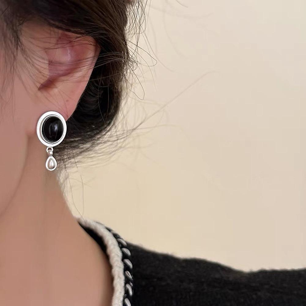 Punk Geometric Drop Big Stud Earrings For Women Rock Oval Black Stone Color Simple Ins Cool Party Jewelry Gift