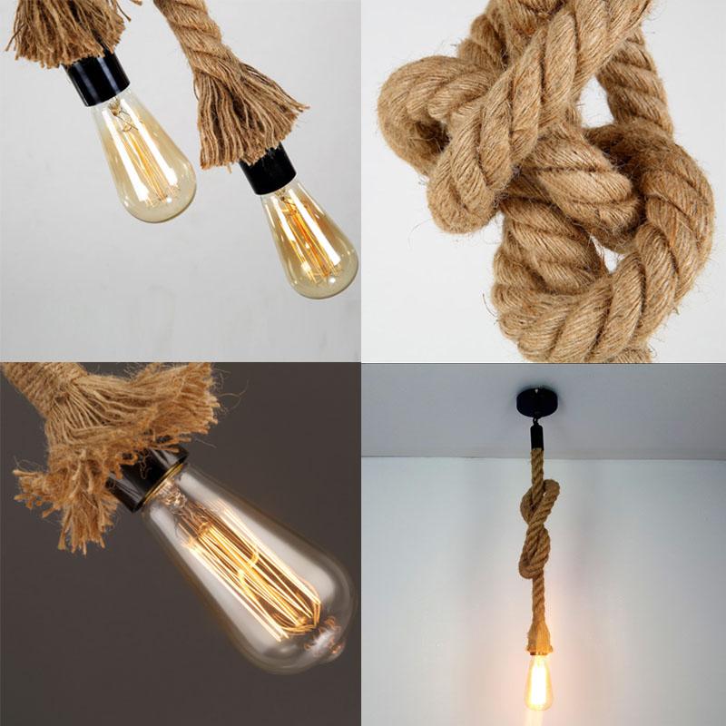Vintage 1/2/3/4/5m dlouhé konopné lano Retro loftová jednoduchá hlava dvojitá hlava průmyslové světlo závěsná lampa závěsné světlo Edison lampa
